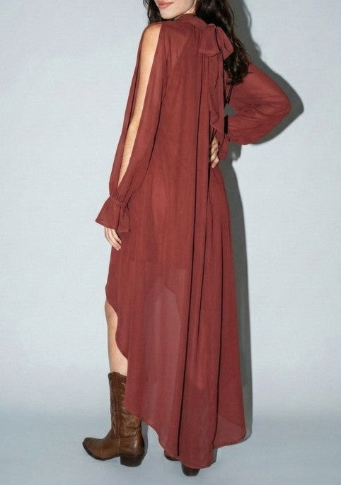 Halter Neckline Sleeveless Asymmetric Maxi Dress