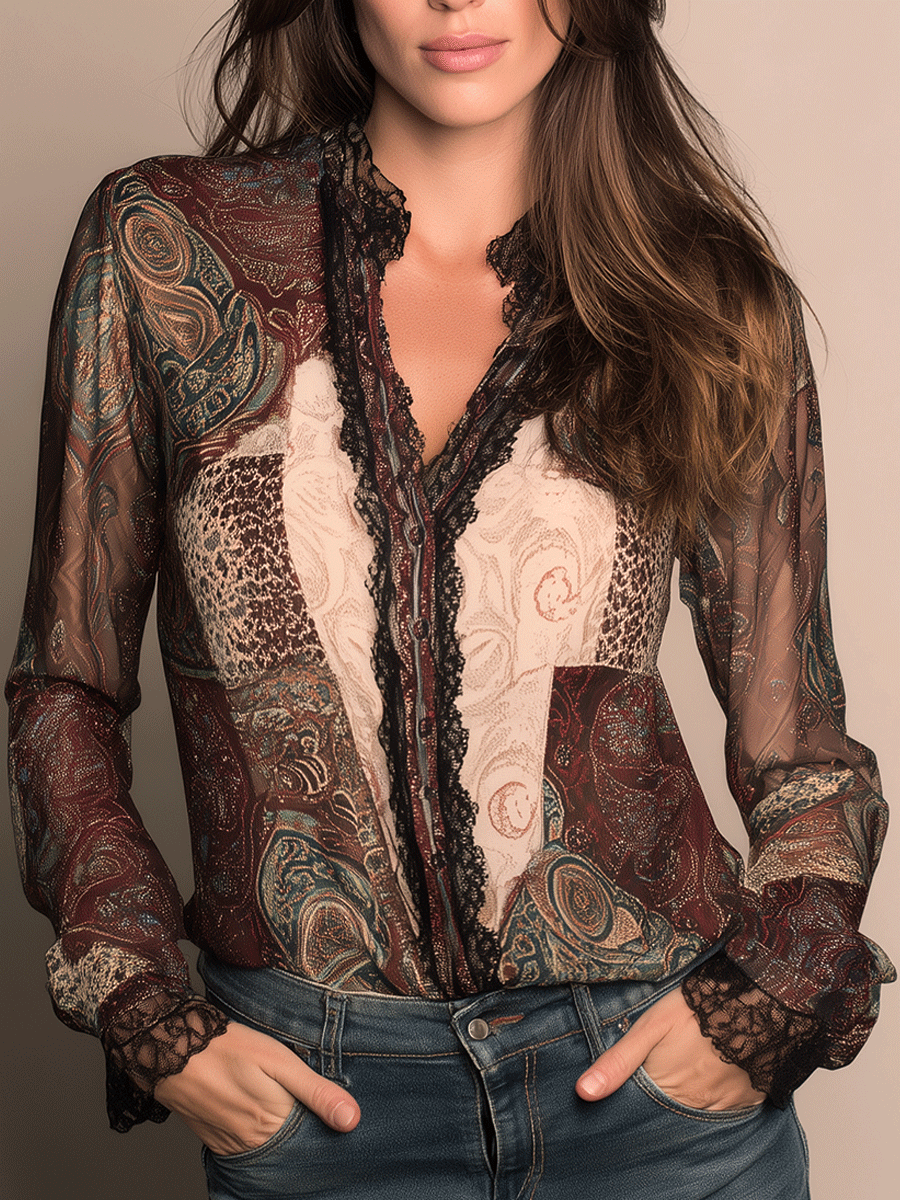 Vintage Lace Paisley Print Shirt