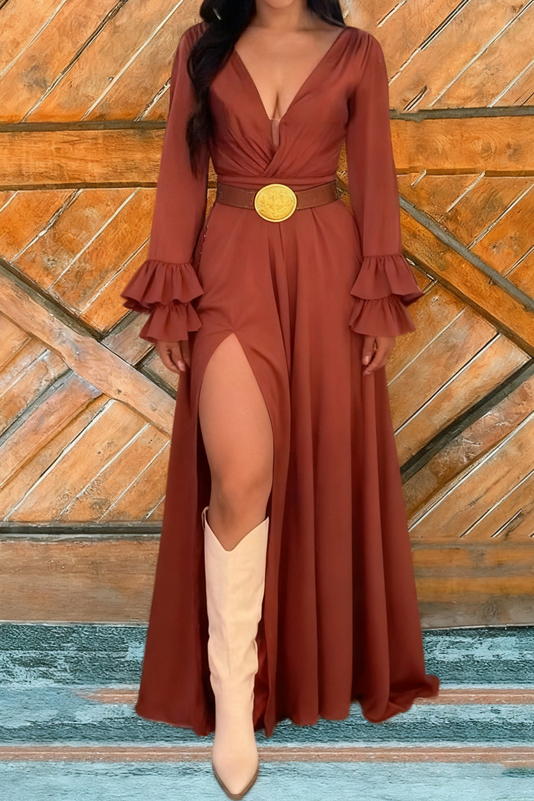 Women's Sexy V-Neck High Slit Long Dress