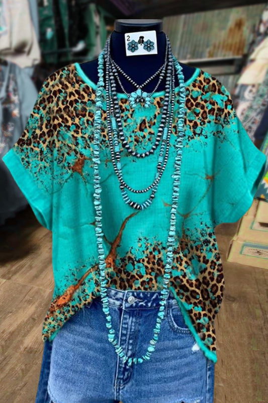 Colorful Leopard Print Dolman Sleeve Top