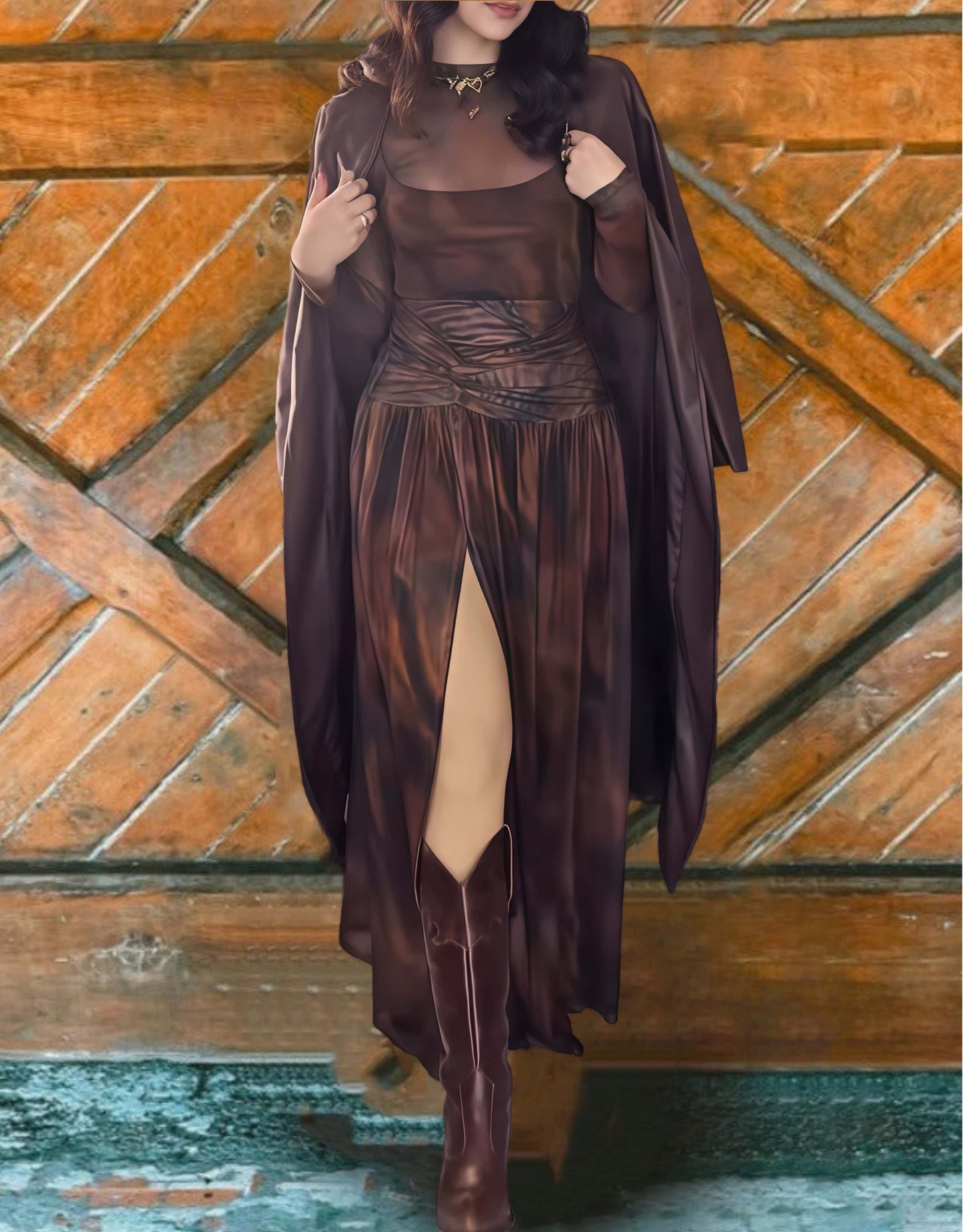 Boho Mesh Long Sleeve Maxi Dress