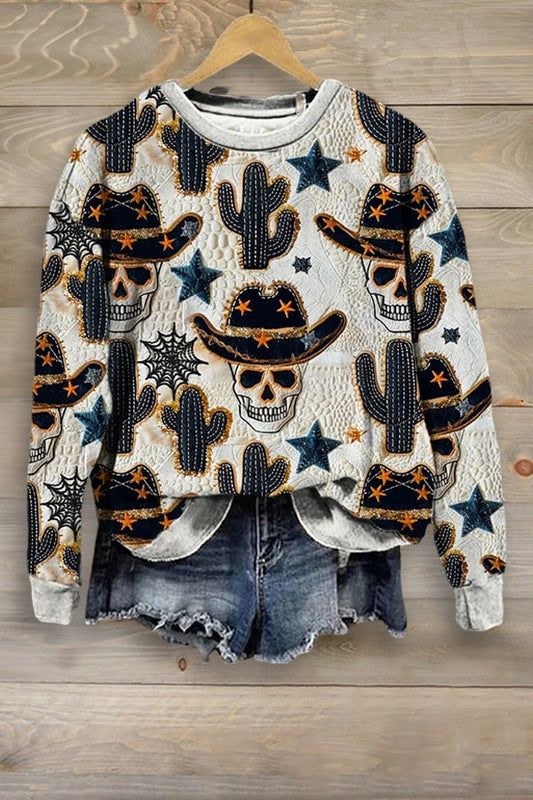 Western Cowboy Skull Long Sleeve Sweatshirt