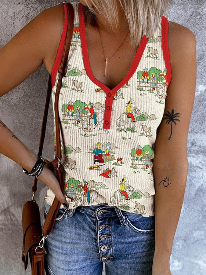 Women's Retro Cowboys Ride Print Vest