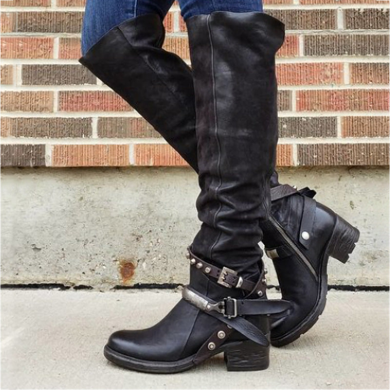 Belt Chunky Heel Boots