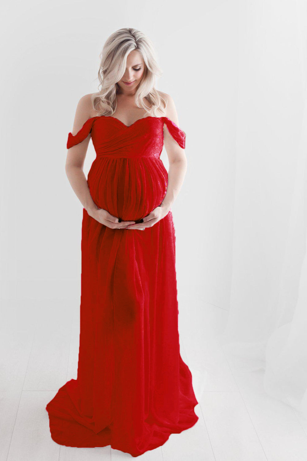 Maternity Photo Shoot Off Shoulder Chiffon Trailing Maxi Dress