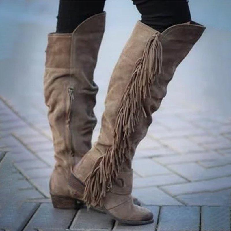 Low Heel Suede Winter Tassel Boots