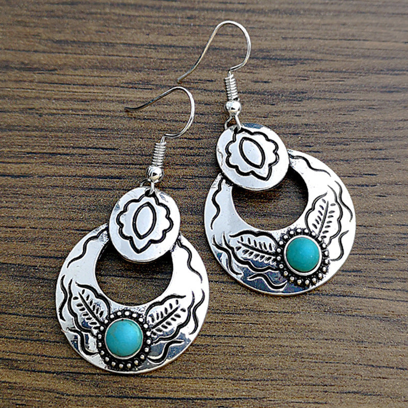 Turquoise Boho Floral Cutout Geometric Leaf Earrings