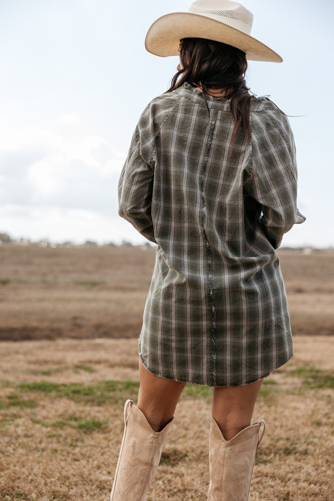 Vintage Plaid Print Button-Up Shirt Dress