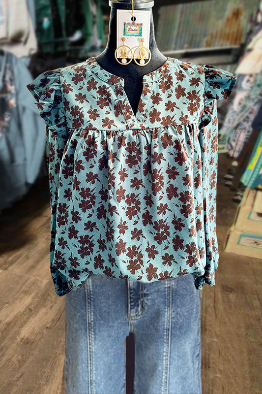 Floral Print Ruffle Long Sleeve Top