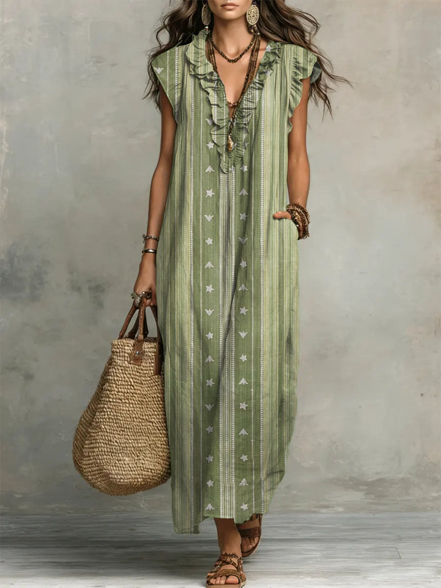 Women's Bohemia Print Casual Ruffled Stylish Dress