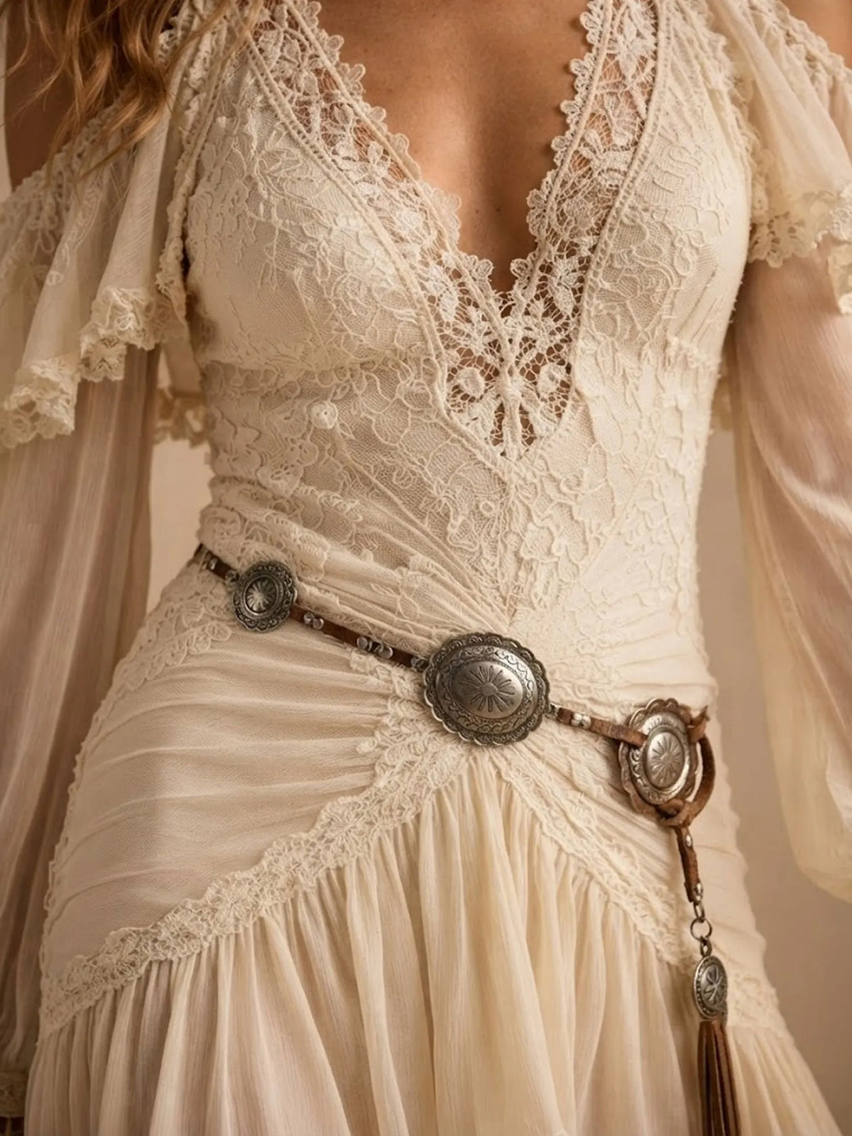 Perfect For A Rodeo Horse Riding Event — 2026 Spring/Autumn Women Cold-Shoulder Apricot Ruffle Lace High-Low Maxi Dress (No Belt)