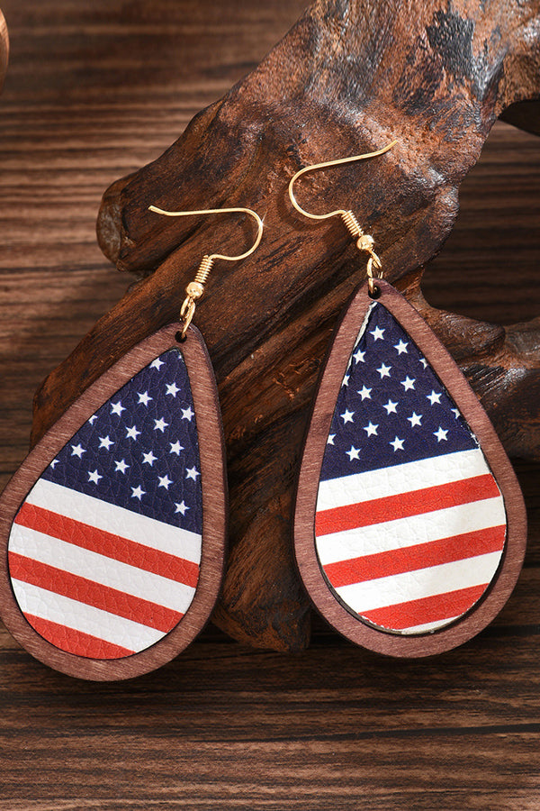 American Flag Print Wooden Earrings