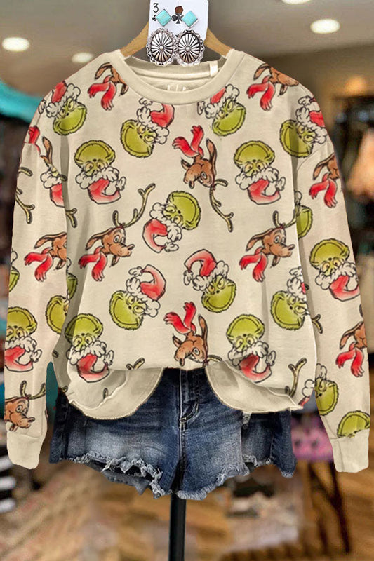 Casual Grinch Christmas Print Sweatshirt