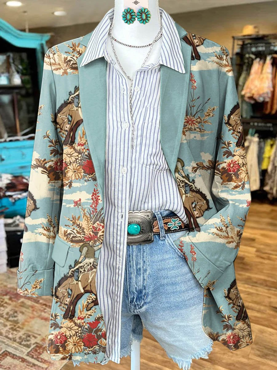Women's Cowboy Print Casual Blazer