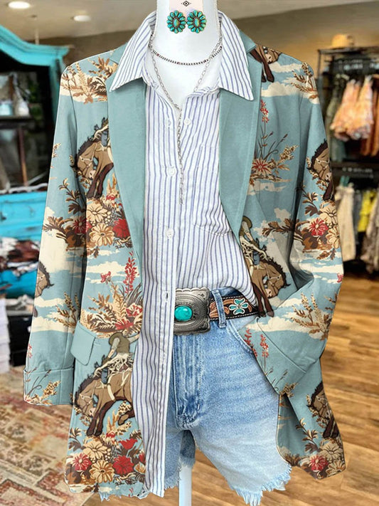 Women's Cowboy Print Casual Blazer