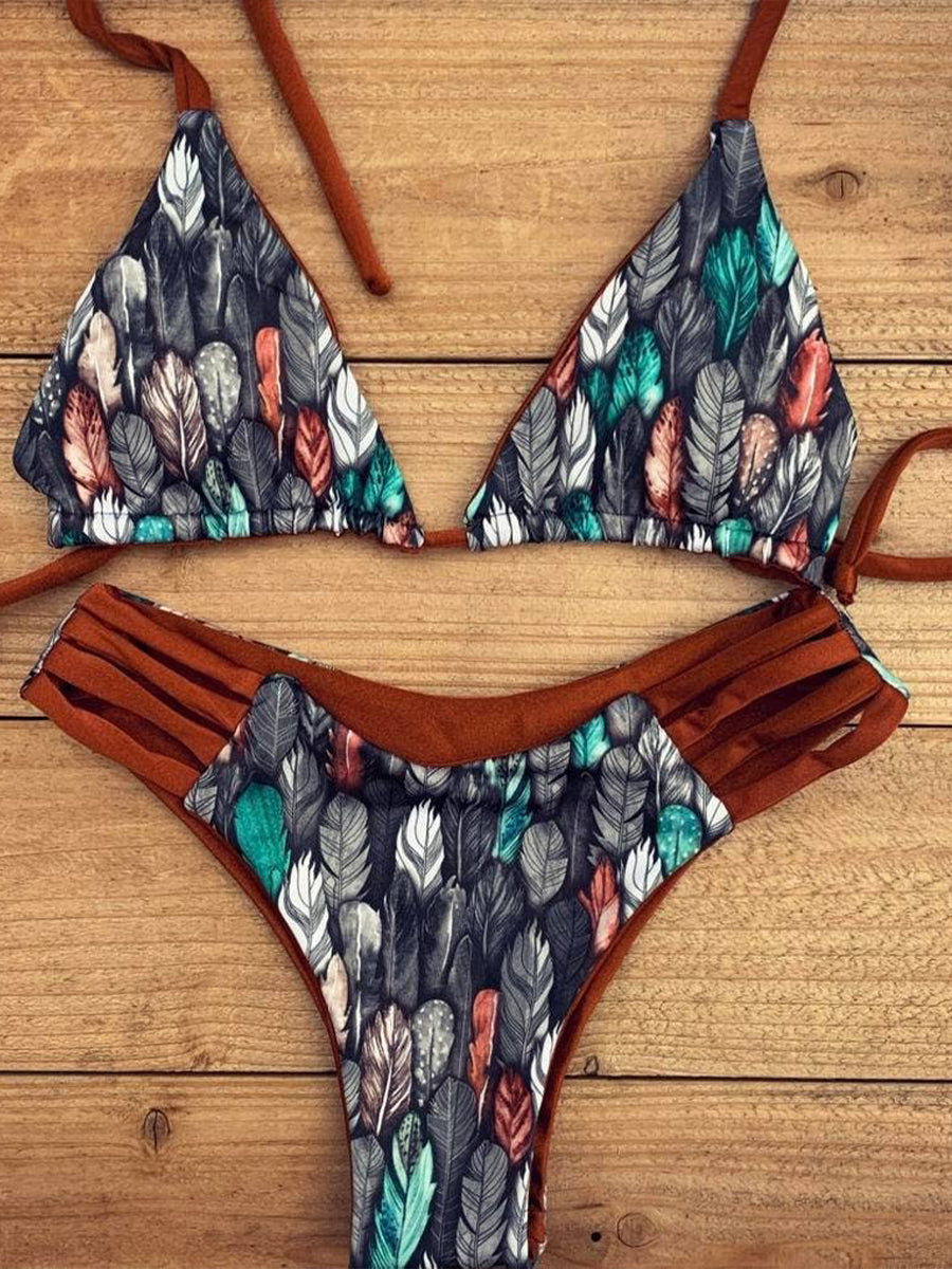 Feather Print Bikini Set