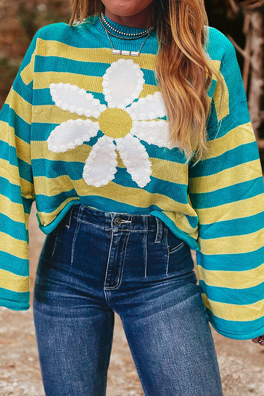 Pretty Floral Striped Print Sweater