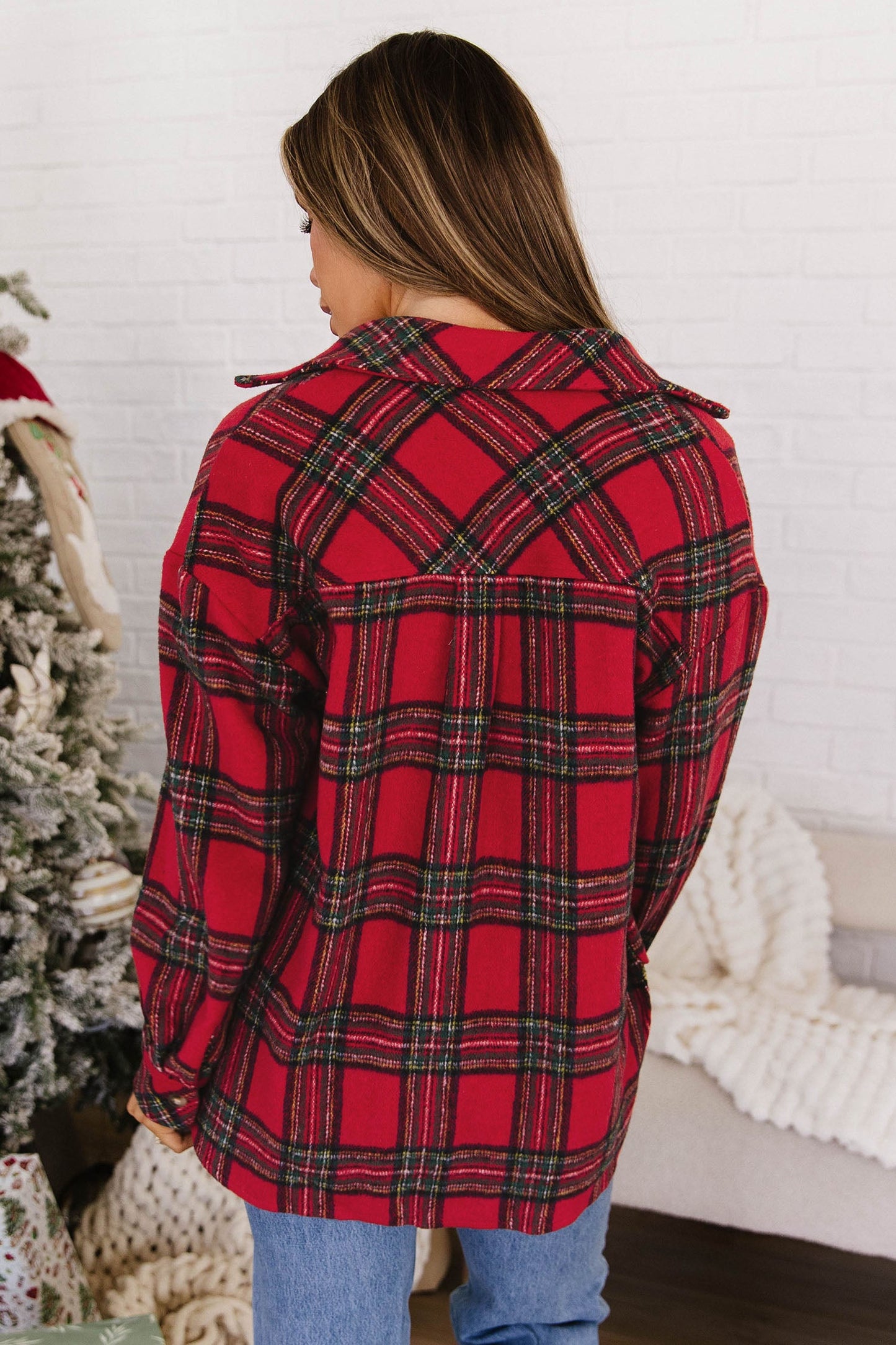 Red Plaid Button Front Shacket