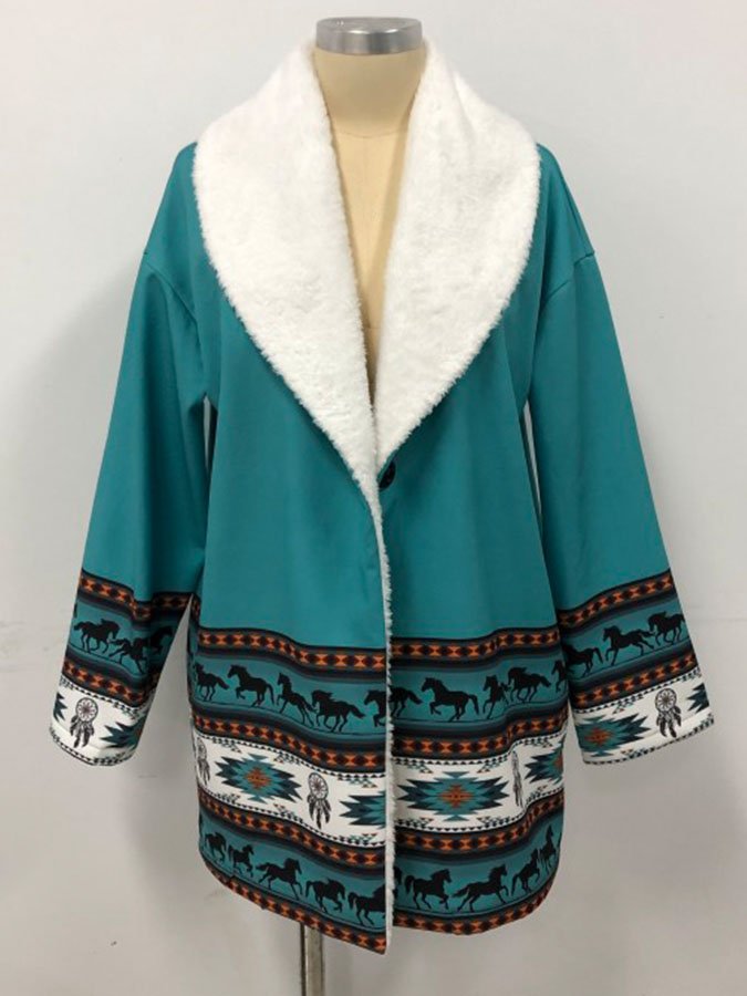 Vintage Print Plus Velvet Coat