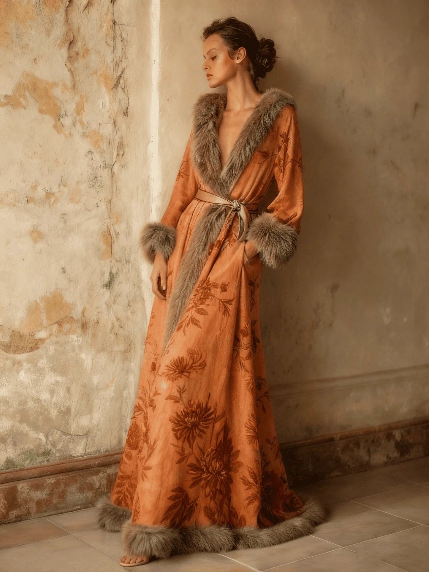 Women's Autumn and Winter Cotton Velvet Blended Robe (With Belt)