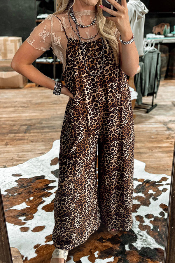 Leopard Print Drawstring Wide-Leg Jumpsuit