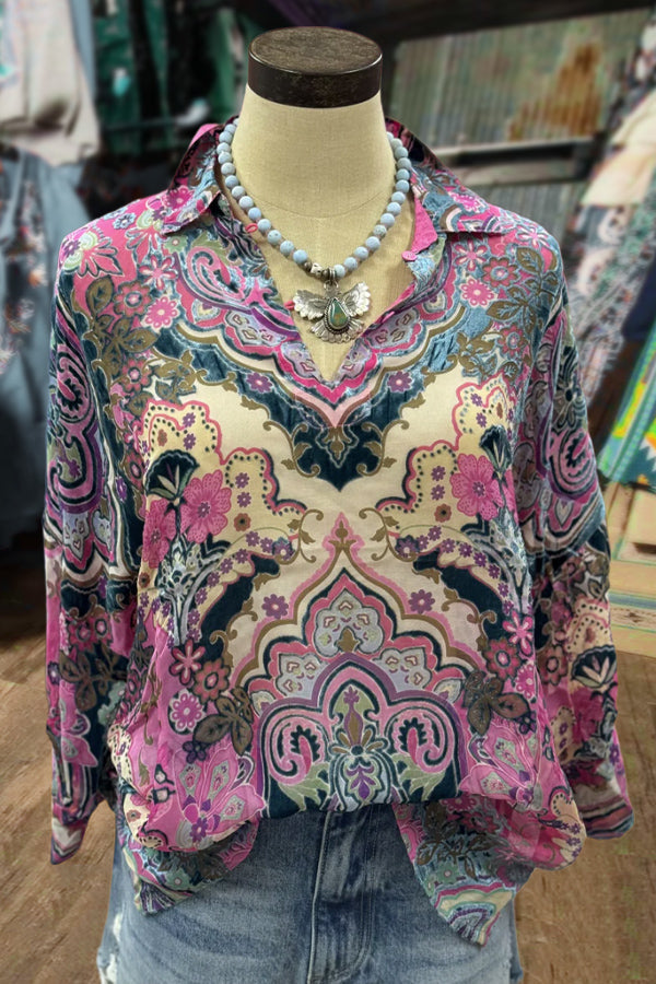 Paisley Print Collared Top