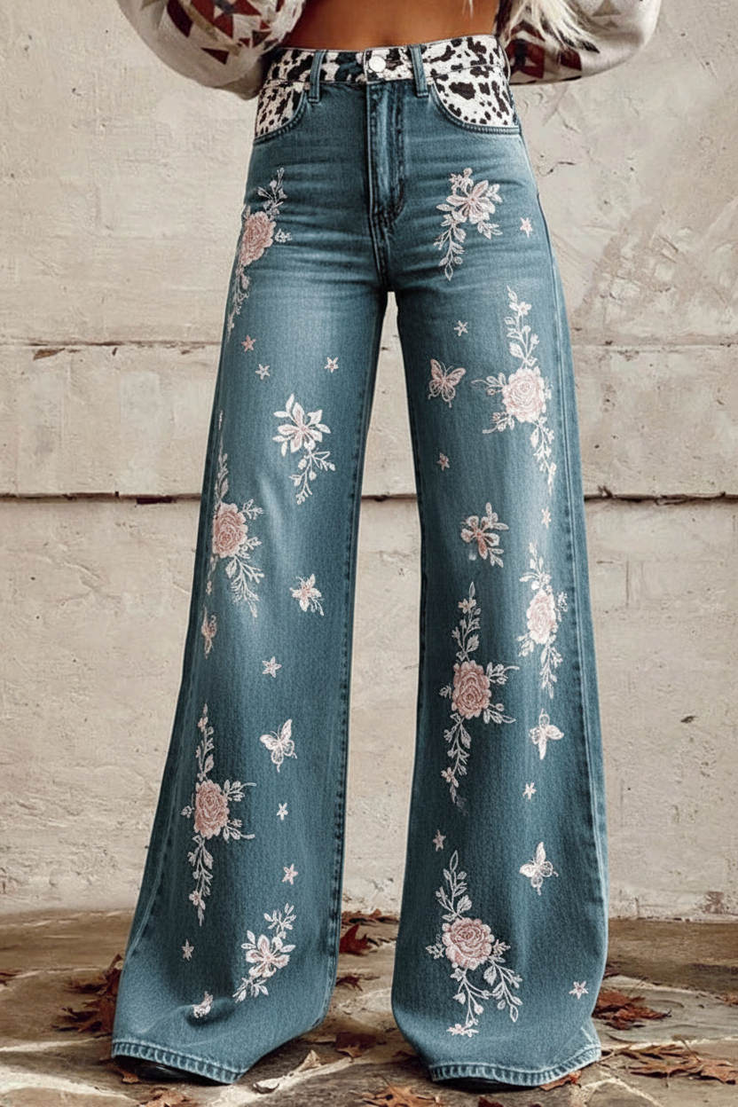 Floral Wide-Leg Jeans
