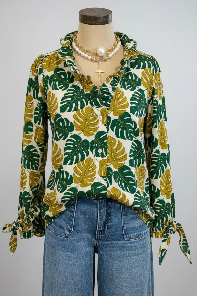 Bohemian ruffle blouse with tie cuffs - chic style