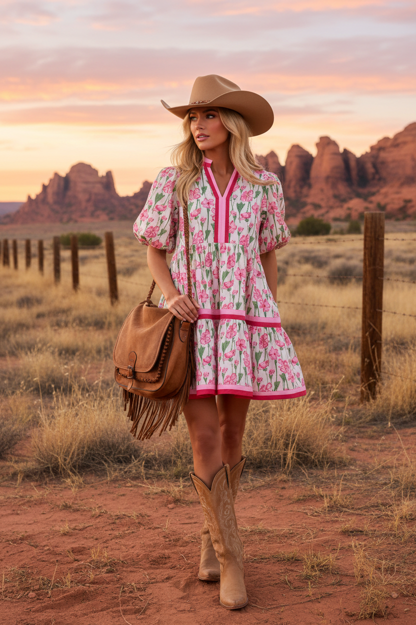 Floral Tiered Mini Dress - Pink