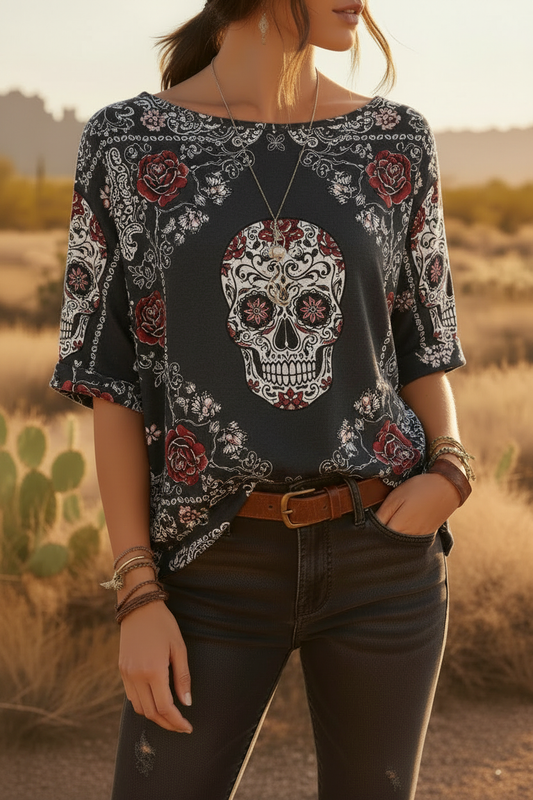 Skull and Roses Western Gothic Top