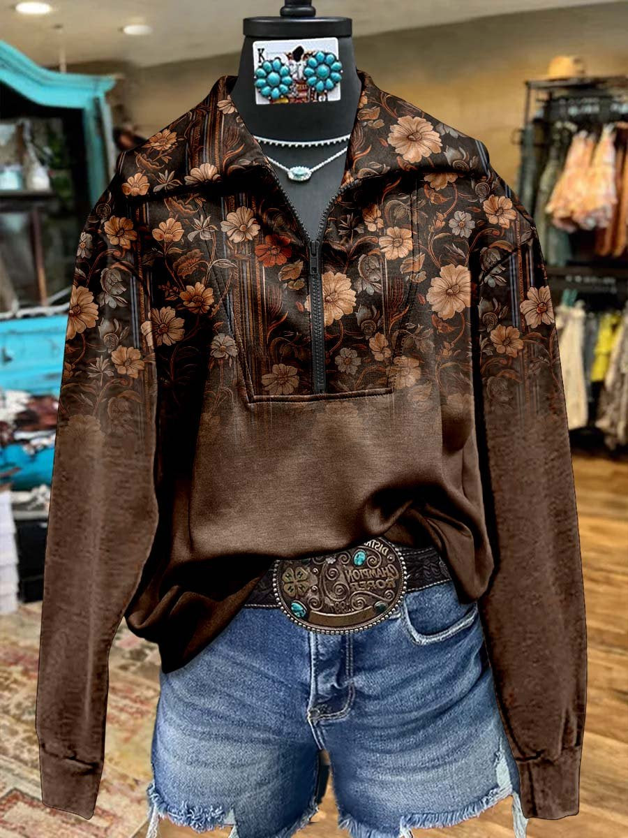 Brown Print Cozy Plush Sweatshirt