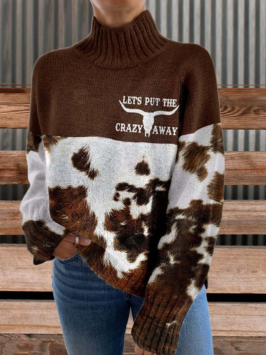 LET PUT THE GRAZY AWAY Print Knit Turtleneck Pullover Sweater