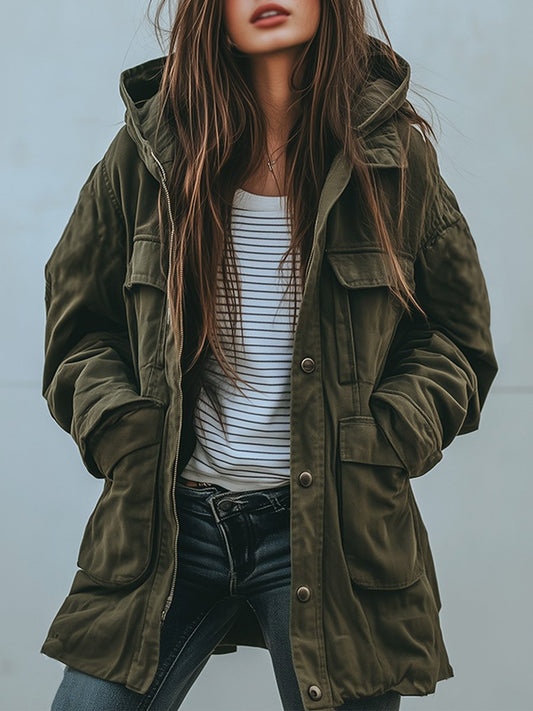 Vintage Casual Hooded Windproof Multi-pocket Work Jacket
