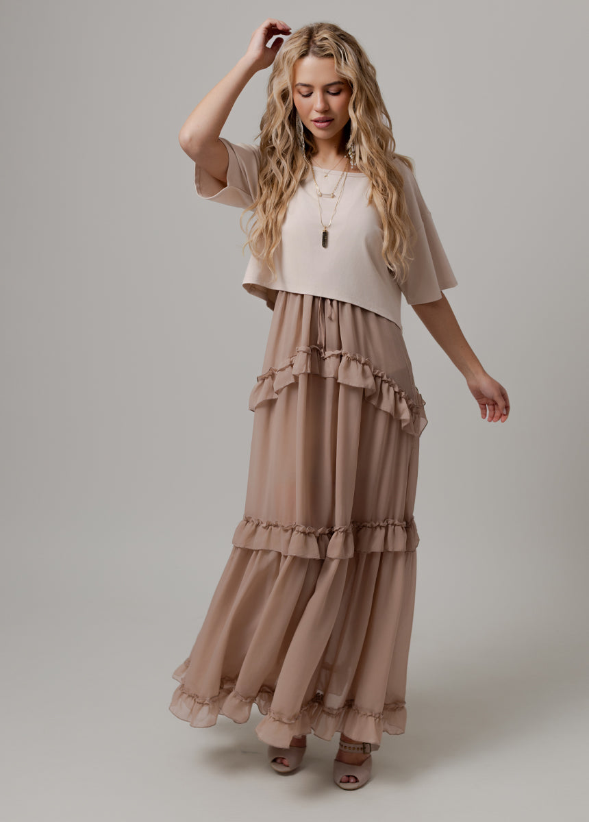 Hadleigh Dress in Warm Taupe