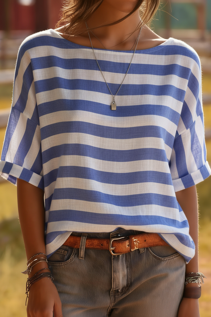 Periwinkle Blue Horizontal Stripe Top