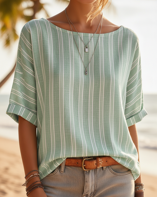 Sage Green Vertical Stripe Top