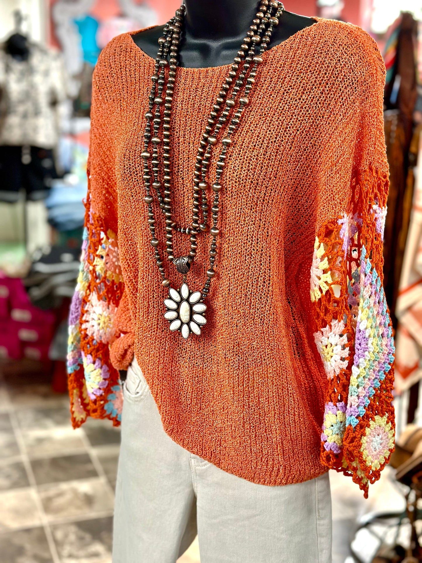 The El Apricot Sonora Granny Crochet Sleeve Top