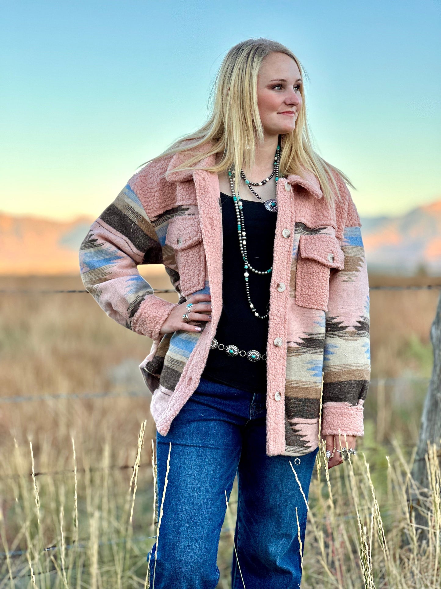 The Fall Pink Aspen Aztec Sherpa Jacket