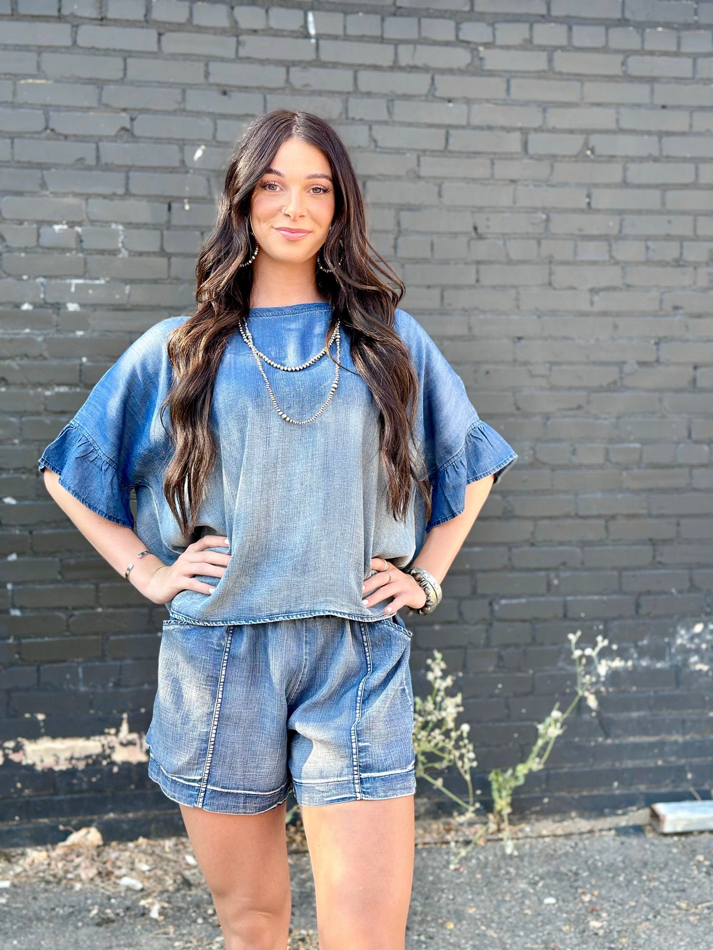 The Rodeo Ruffle Chambray Denim Two-Piece Set