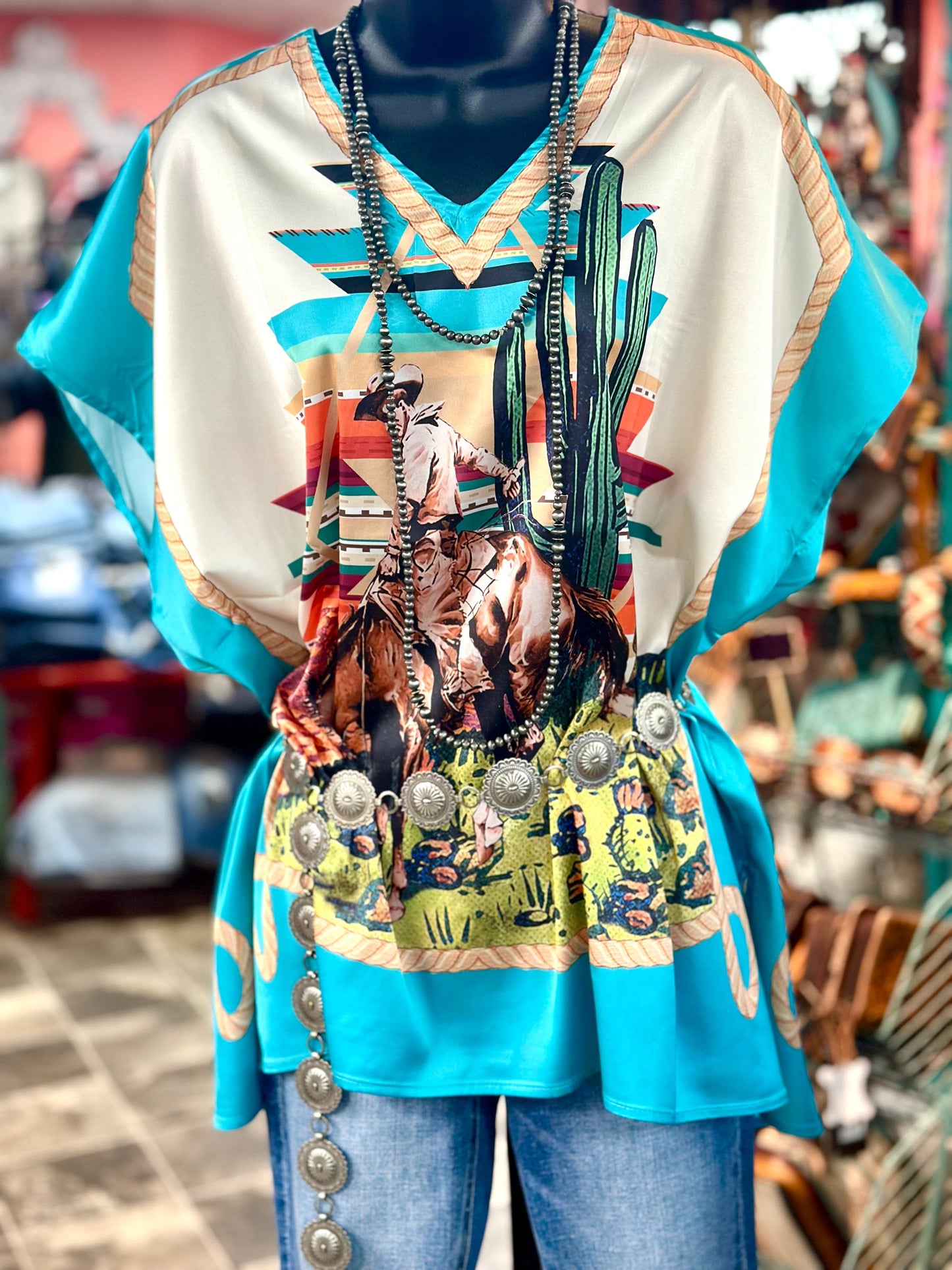 The Satin Cowboy Cactus Poncho Top