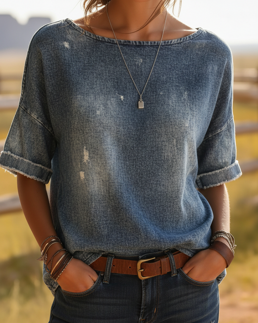 Vintage Wash Distressed Denim Top
