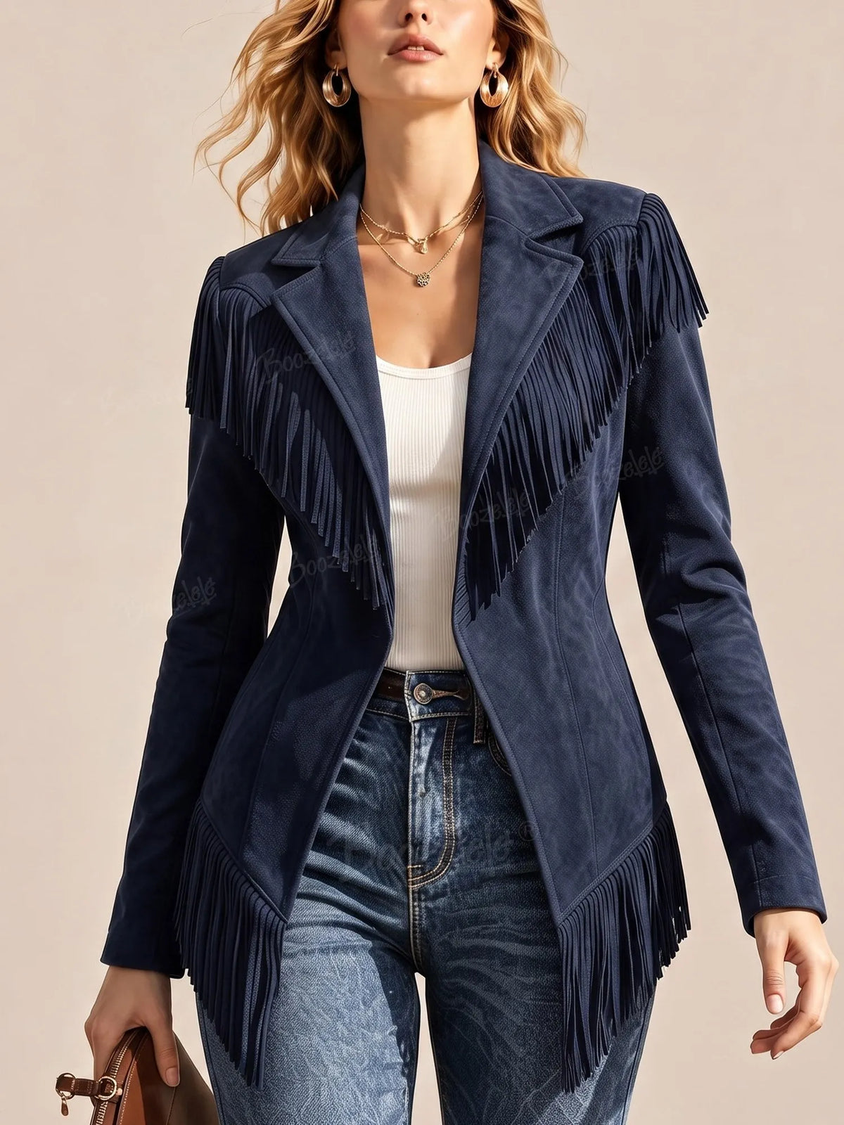 Perfect for an autumn trip to the West — Western-style faux suede long-sleeved jacket for women.