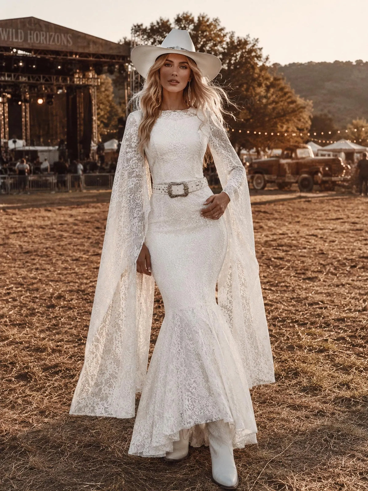 Perfect for a Western Country Wedding Guest — Women's dark brown, slim-fit,  featuring a lace shawl with ribbon ties Maxi Dress.