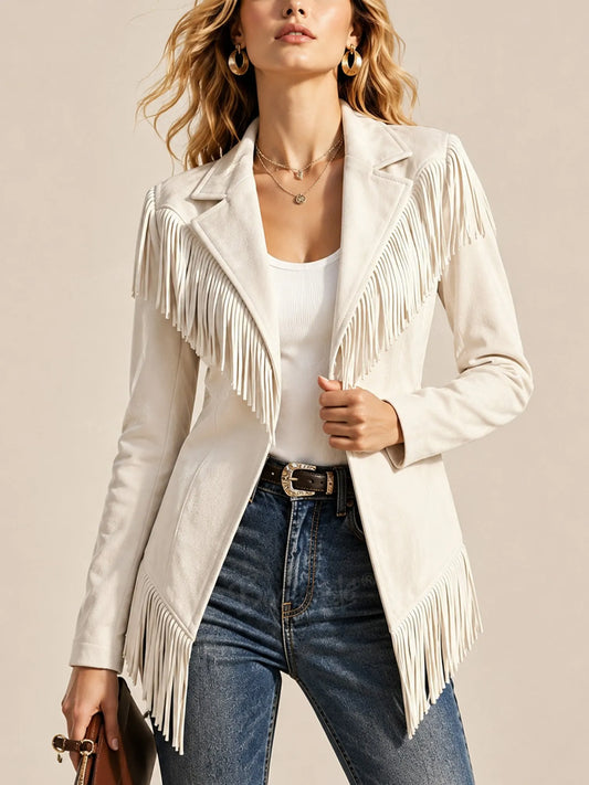 Perfect for an autumn trip to the West — Western-style faux suede long-sleeved jacket for women.