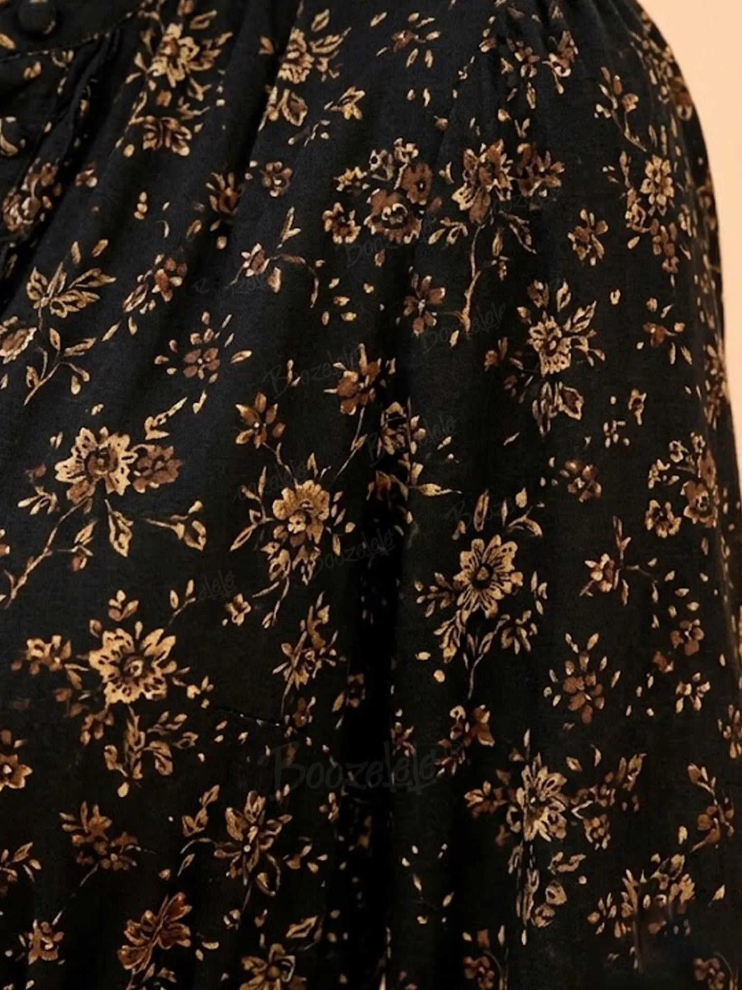 Midnight Black Vintage Floral Tiered Ruffle Premium Woven Women's Maxi Dress