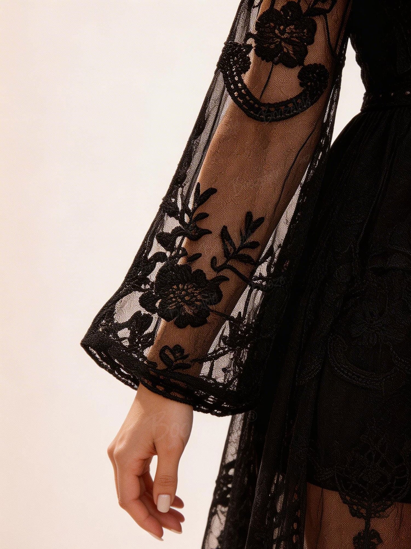 Women's Vintage Western Lace Dress, Women's Black Floral Embroidered Maxi Dress