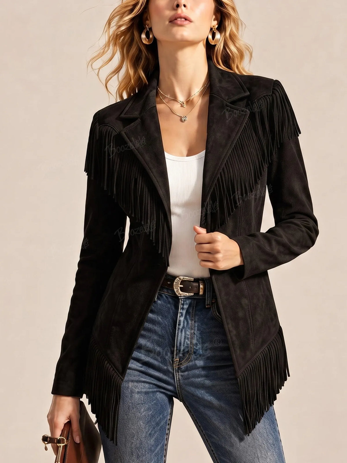 Perfect for an autumn trip to the West — Western-style faux suede long-sleeved jacket for women.