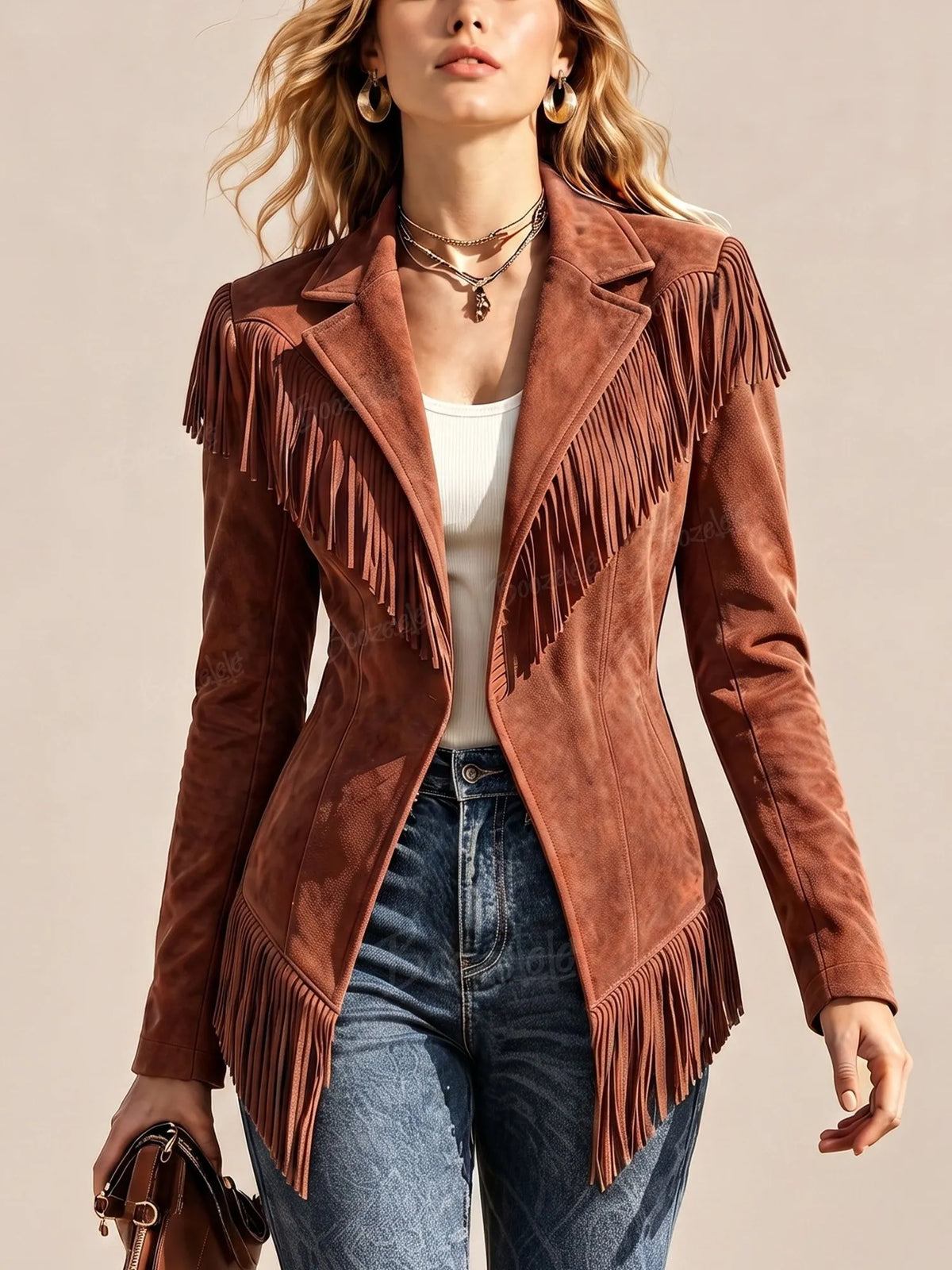 Perfect for an autumn trip to the West — Western-style faux suede long-sleeved jacket for women.