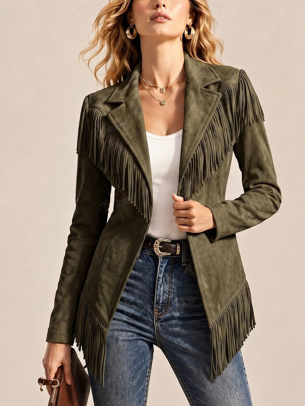 Perfect for an autumn trip to the West — Western-style faux suede long-sleeved jacket for women.