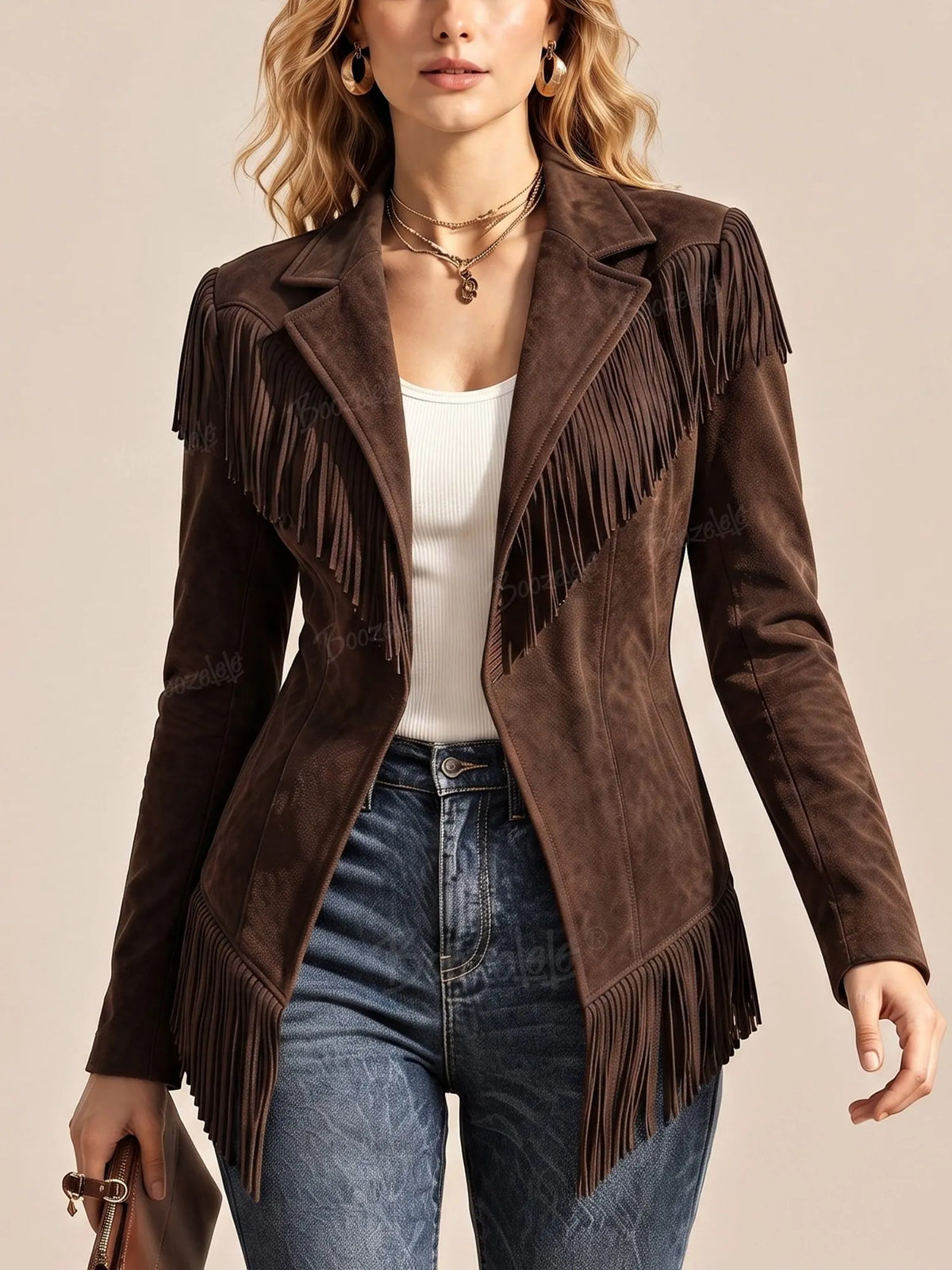 Perfect for an autumn trip to the West — Western-style faux suede long-sleeved jacket for women.